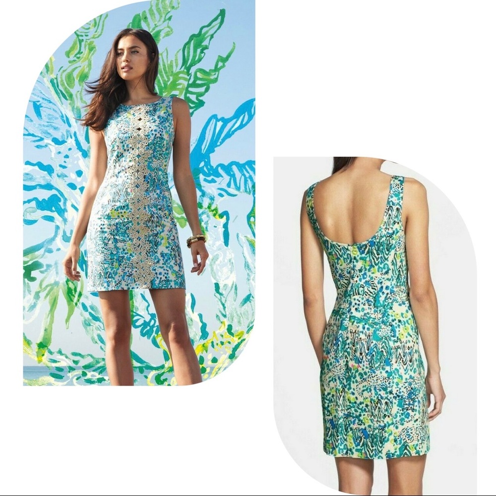 Lilly Pulitzer Ember Sea Oat Escapades Everglades Gold Lace Shift Dress